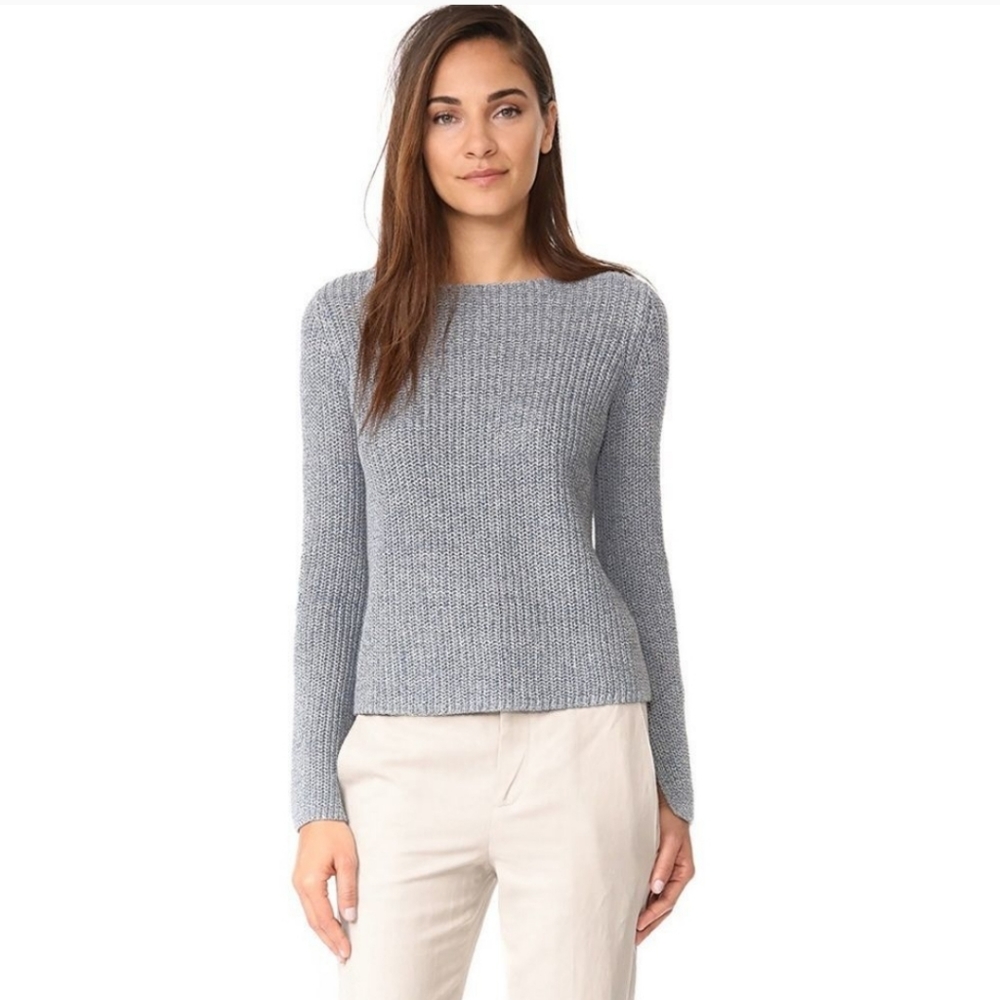 Theory Lalora Blue & White Linen Blend Sweater - Size Large